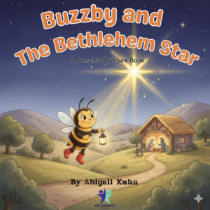 Cover of Buzzby and the Bethlehem Star, a Christian Christmas picture book from The Clover Meadow Adventures series by Abigail Kuhn.